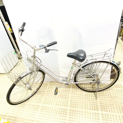 8/22Absto 自転車 26インチ シルバー カゴ付き