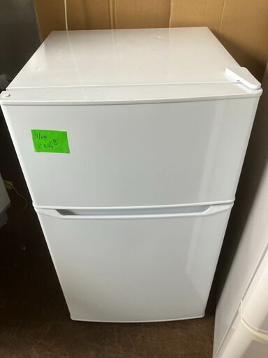 ☆中古￥9,800！【会員価格￥7,800】Haier　85㍑2ドア冷蔵庫　家電　2019年製　JR-N85C型　幅47cmｘ奥行50cmｘ高さ86cm　【BG189】