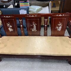 ◎高級螺鈿細工　中国　李朝長椅子　店頭に同じ種類のテーブル・1Pソファーあり　座面シミあり◎