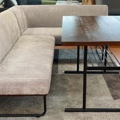 ダイニング3点セット コーデュロイ アイアン 天然木 センターテーブル 3点セット 2Pソファー コーナーソファー テーブル ファブリック テーブル ソファ ファブリック 2P 片肘 リビング ダイニング ソファセット