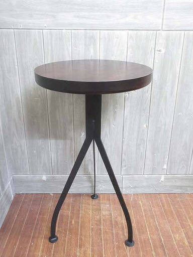 ss3993　コンソールテーブル　丸テーブル　サイドテーブル　木製天板×スチール脚　こげ茶×黒　ブラック　花台　鉢台　飾り台　直径40cm　インダストリアル