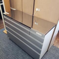 音色 キャスター付 キッチンカウンター 食器棚 幅120cm[クリーニング済