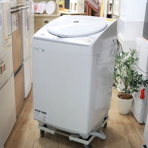 【かながわpay対応】R038)シャープ SHARP タテ型洗濯乾燥機 洗濯8.0kg／乾燥4.5kg ダイヤカット穴なし槽 ホワイト系 2019年製 ES-TX8C