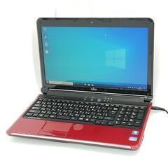 保証付 新品SSD Wi-Fi有 15.6型 ノートパソコン 富士通 AH56/D 赤色 中古