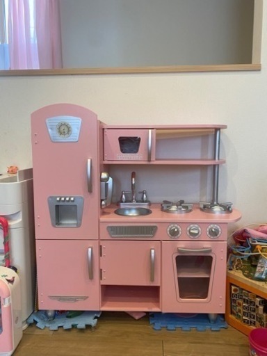 おままごと　キッチン　ピンク　木製