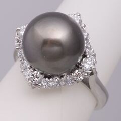 Pt 南洋ブラックパール・ダイヤモンド リング 品番r21-206