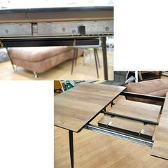 伸縮 ダイニングテーブルセット 幅120～160×奥行80×高さ76cm 木目調