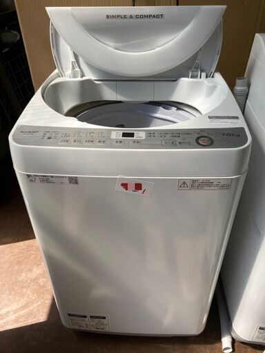 ☆美品￥15,000！【会員価格￥12,000】SHARP　7.0kg洗濯機　家電　2018年製　ES-GE7B-W型　【BG222】