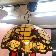 ステンドグラス 天井照明★LED電球つき 花柄 アンティーク クラシック インテリア ライト ランプ (検 ロイズ アンティークス★買取帝国 志木店