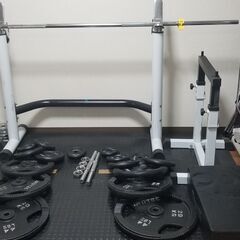 ベンチプレス　スクワットラック　バー＋プレート140kgセット＋その他（引取限定）【引き渡し先決定】