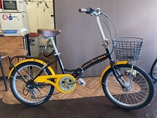 【オートライト】6段変速　20インチ折りたたみ自転車　ブラウン×イエロー