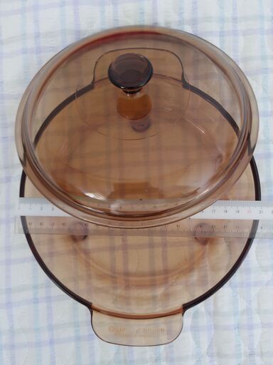 【中古】ヴィジョン耐熱ガラス／蓋付両手鍋と蓋付フライパン＆木製蓋付南部鉄鍋