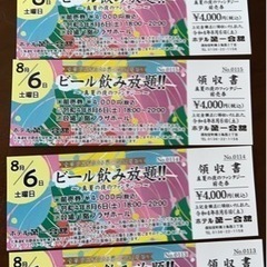 8月6日　倶知安町　第一会館ビアガーデン抽選券付きチケット4枚