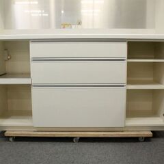 パモウナ キッチンボード 幅160cm 上棚付き EMB-S1600R レギュラーカウンター ホワイト  中古家具 店頭引取歓迎 R6208)