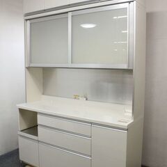 パモウナ キッチンボード 幅160cm 上棚付き EMB-S1600R レギュラーカウンター ホワイト  中古家具 店頭引取歓迎 R6208)