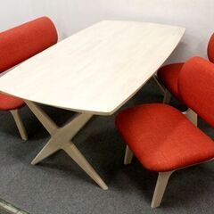ニトリ/NITORI ダイニングテーブルセット LDテーブル リラックスワイド160 ホワイトウォッシュ/オレンジ   中古家具 店頭引取歓迎 R6236)