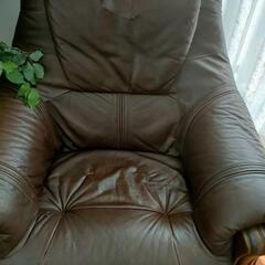 【最終】高級1人掛けアンティクソファー　ウッドレザー本革