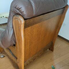 【最終】高級1人掛けアンティクソファー　ウッドレザー本革