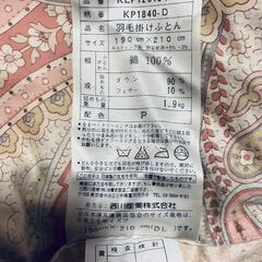 西川　羽毛布団　ダブルサイズ（190×210）ピンク系 