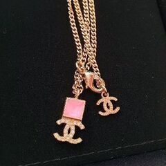 シャネル ネックレス スクエアストーン ココマーク ピンク
