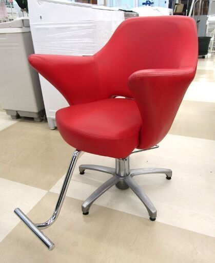 札幌市/清田区 スタイリングチェア レッド 赤色 昇降式 理容 美容 イス 椅子 足踏み式 カットチェア