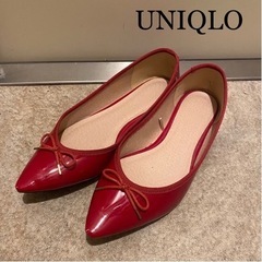 UNIQLO 赤色パンプス　24cm ローヒール　リボン