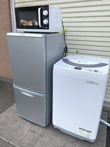■格安・美品 Panasonic冷蔵庫 NR-B149W 149L・シャープ洗濯機 ES-GE55N 5.5Kg・電子レンジ 家電3点セット