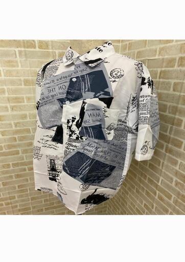 【新品未開封】メンズ・柄シャツ・韓国・ホワイト・Lサイズ