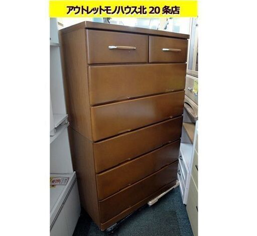 ☆ 6段チェスト 幅89×奥行54×高さ139cm ブラウン レール式 タンス 衣類収納 木製 こげ茶 茶色 札幌 東区 北20条店 8330円