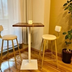 無垢板✨ カフェテーブル ウッド×ホワイトチェアセット