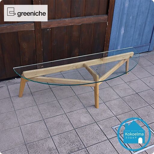 greeniche original furniture(グリニッチ オリジナル ファニチャー) のルーテーブル ガラストップです！低めの椅子やソファと合わせやすいモダンな印象のリビングテーブル♪CG428