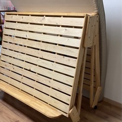 ひのきスノコ折りたたみダブルベッド　中居木工製　国産