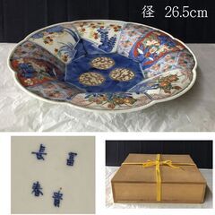 e1881 古伊万里 色絵 鉢 径26.5cm 皿 木箱入り 輪花鉢