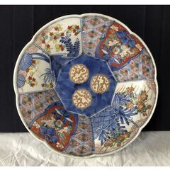 e1881 古伊万里 色絵 鉢 径26.5cm 皿 木箱入り 輪花鉢