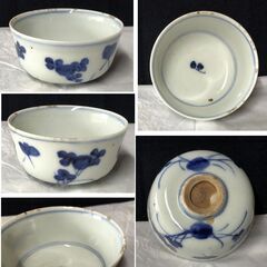 e1930 古染付 煎茶碗 寄せ茶碗 5客 木箱入り 古染 中国古