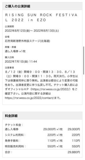 ライジングサンロックフェスティバル2022 通し入場券1枚