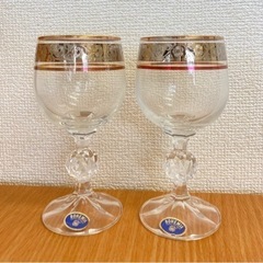 【中古品】ボヘミア ワイングラス ペアセット 未使用品 j1-56