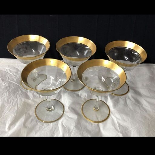 お取引中 e1927 バカラ グラス 五客 金彩 木箱入り ワイングラス