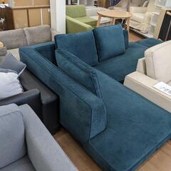L字カウチソファ 3人掛けソファ ファブリック 青色 定価・13万円💳自社配送時🌟代引き可💳※現金、クレジット、スマホ決済対応※