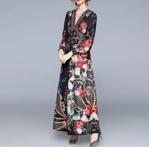ｍサイズ ボヘミアン ワンピース 花柄 ロング パフスリーブ 優羽 宇部のワンピースの中古 古着あげます 譲ります ジモティーで不用品の処分