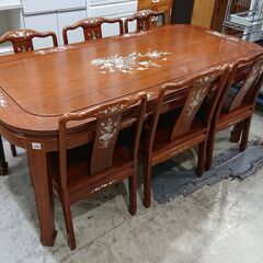 花梨｜螺鈿細工｜花鳥図｜ダイニング7点セット