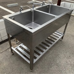 業務用 3口蛇口付き 二層 シンク 厨房用品 簡易洗浄済み 流し台 台所 キッチン 厨房機器 店舗用品 洗い場