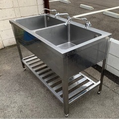 業務用 3口蛇口付き 二層 シンク 厨房用品 簡易洗浄済み 流し台 台所 キッチン 厨房機器 店舗用品 洗い場