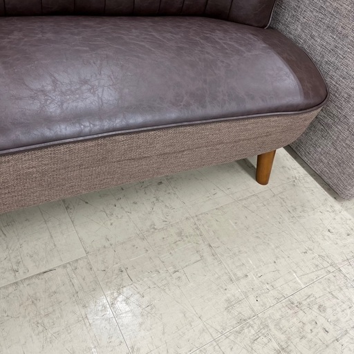 J1511 福岡 大川家具 関家具 合皮 ファブリック コンビ2人掛けソファ クリーニング済み - 2人掛けソファ