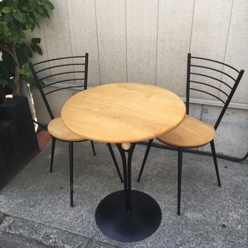 カフェテーブルセット コーヒーテーブル ベージュ ナチュラル 木製 アイアン
