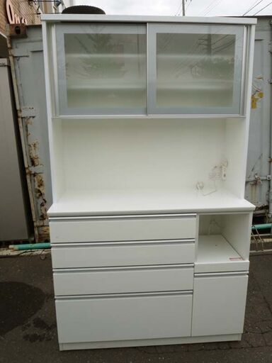 ◆ニトリ キッチンボード レジューム 120 ホワイト×アルミフレーム レンジボード 食器棚 収納◆