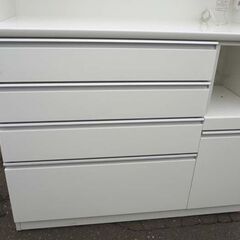 ◆ニトリ キッチンボード レジューム 120 ホワイト×アルミフレーム レンジボード 食器棚 収納◆