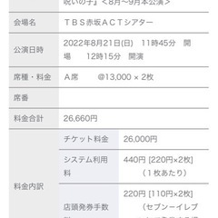 ハリーポッターと呪いの子　舞台　チケット2枚