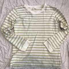 【ネット決済】子供用長袖チェックTシャツ白緑140cm