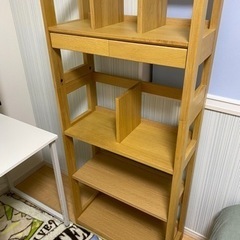 学習机 デスク 天然木 サイドラック ワゴン ライト 付き